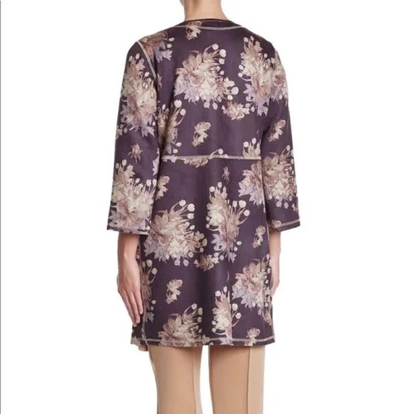 Chelsea & Theodore Faux Suede Brown Floral Jacket Womens Size M -Brown Tan Ivory - Picture 3 of 12